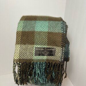 D&Y “Softer Than Cashmere?” Plaid Fringe Scarf – Brown & Teal